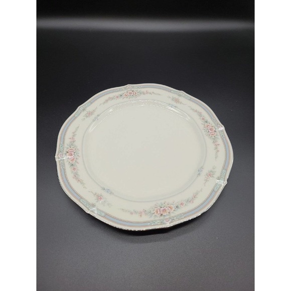 Noritake China Rothschild Pattern #7293 10" dinner plate Floral Platinum Trim - Picture 1 of 4